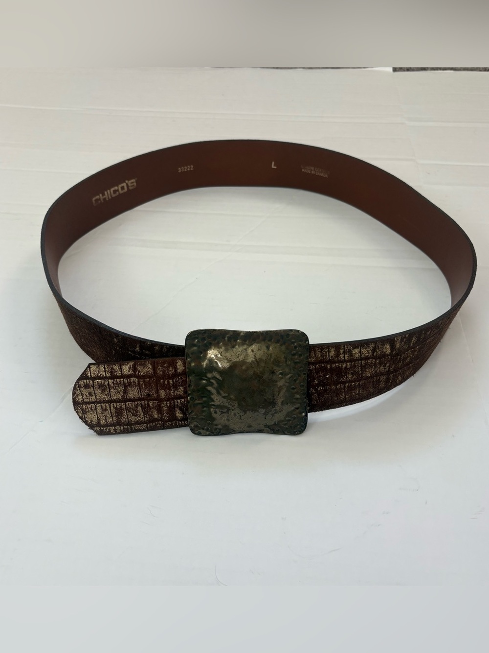 Chicos Wide Brown Leather Belt with Gold Buckle